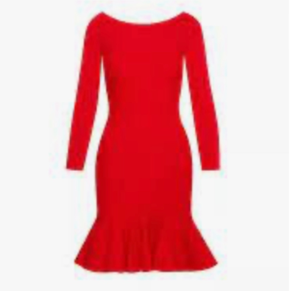 Oscar de la Renta Red Off-Shoulder Ruffle Hem Dress - Picture 5 of 10